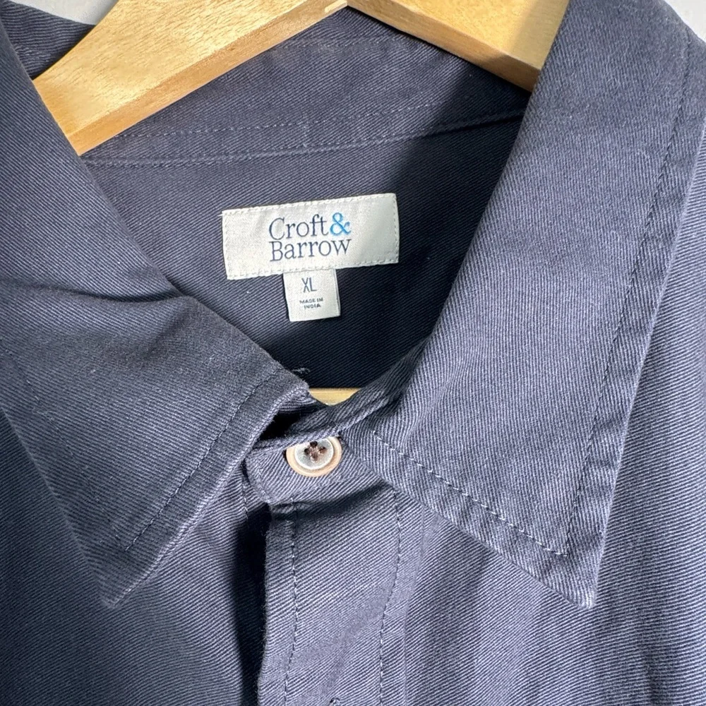 Men’s Rustic Fall Deep Blue Collared Shirt Outdoorsman Print XL